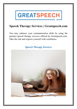 Speech Therapy Services  Greatspeech.com