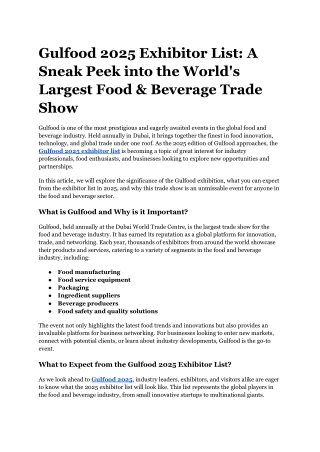 Gulfood 2025 Exhibitor List: A Sneak Peek into the World's Largest Food & Bevera