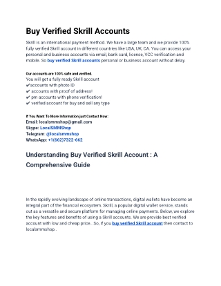 Most Attractive Site To Buy Verified Skrill Accounts