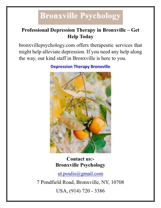 Professional Depression Therapy in Bronxville – Get Help Today
