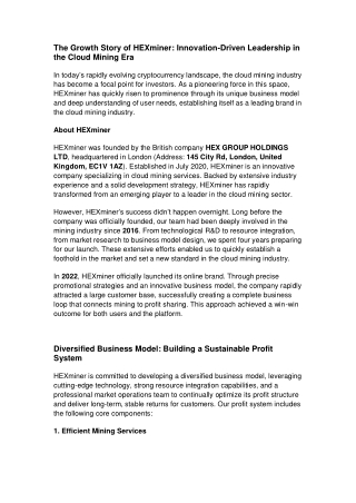 The Growth Story of HEXminer: Innovation-Driven Leadership in the Cloud Mining E