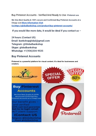 Buy Pinterest Accounts - Verified And Ready to Use -Pinterest usa