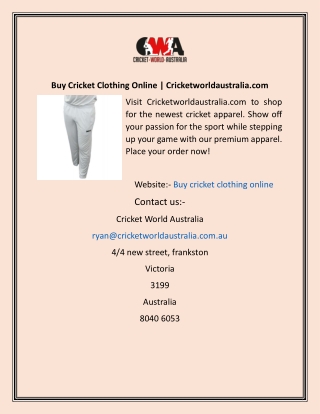 Buy Cricket Clothing Online  Cricketworldaustralia