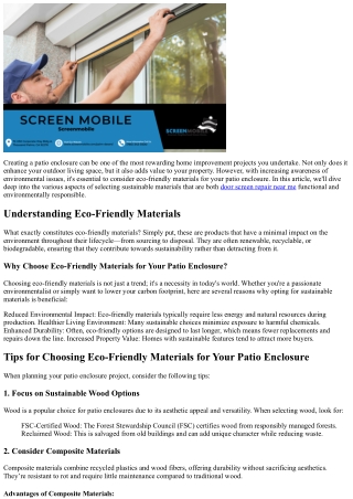 “Tips for Choosing Eco-Friendly Materials for Your Patio Enclosure”