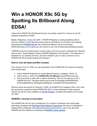 Win a HONOR X9c 5G by Spotting Its Billboard Along EDSA
