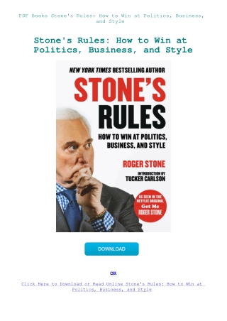 PDF Books Stone's Rules How to Win at Politics  Business  and Style