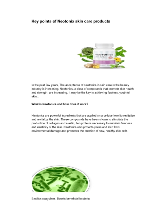 Key points of Neotonix skin care products