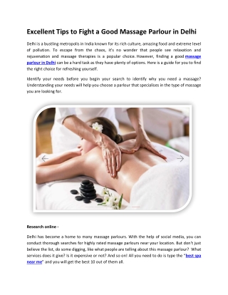Excellent Tips to Fight a Good Massage Parlour in Delhi
