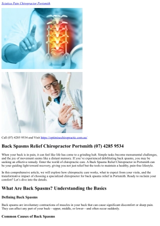 Back Spasms Relief Chiropractor Portsmith (07) 4285 9534