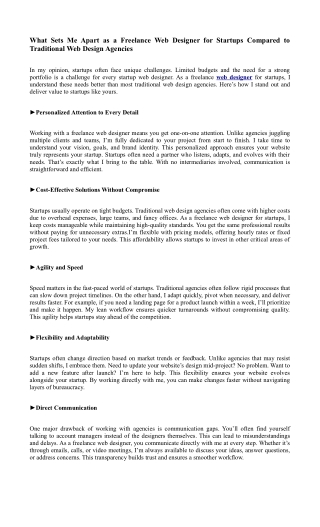 Freelance Web Designer for Startups Compared to Traditional Agencies