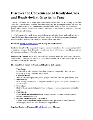 Discover the Convenience of ready to cook gravy