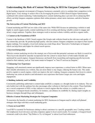 Understanding the Role of Content Marketing in SEO for Gurgaon Companies