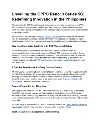 Unveiling the OPPO Reno13 Series 5G_ Redefining Innovation in the Philippines
