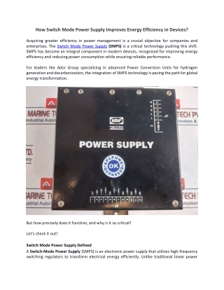 How Switch Mode Power Supply Improves Energy Efficiency in Devices ?