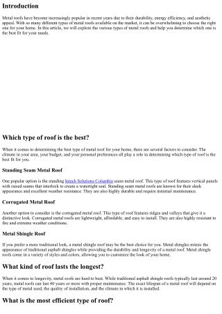 Exploring Different Types of Metal Roofs: Which is Right for You?