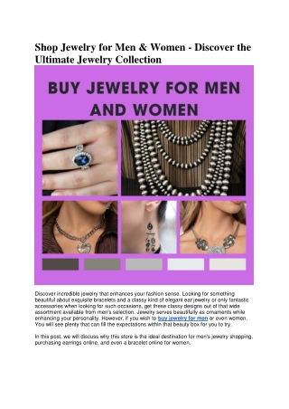 Shop Jewelry for Men & Women - Discover the Ultimate Jewelry Collection