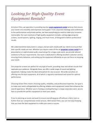 Looking for High-Quality Event Equipment Rentals