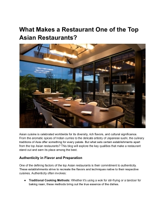 Mastering the Art of Dining: Inside the Top Asian Restaurants