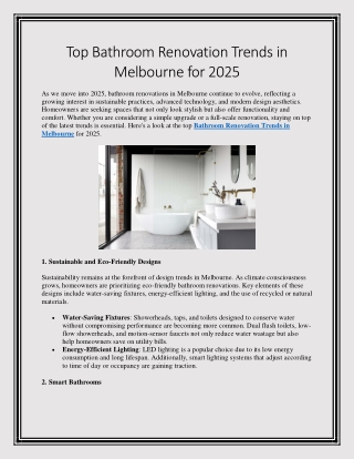 Top Bathroom Renovation Trends in Melbourne for 2025