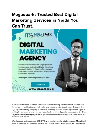 Megaspark: Trusted Best Digital Marketing Services in Noida You Can Trust.