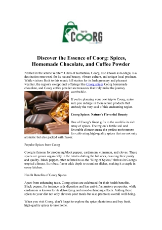 Discover Authentic Coorg Spices with  Trip to Coorg