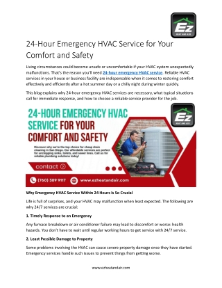 24Hour Emergency HVAC Service for Your Comfort and Safety