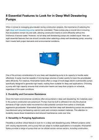 8 Essential Features to Look for in Deep Well Dewatering Pumps
