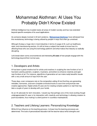 Mohammad Alothman: AI Uses You Probably Didn’t Know Existed