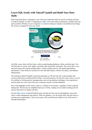 Learn SQL Easily with Takeoff Upskill and Build Your Data Skills