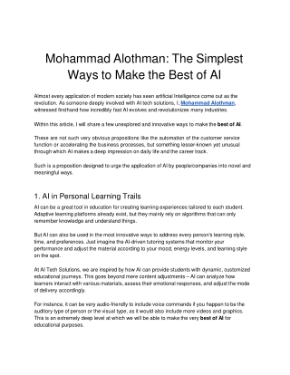 Mohammad Alothman: The Simplest Ways to Make the Best of AI