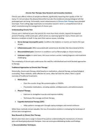 Chronic Pain Therapy - New Research and Innovative Solutions