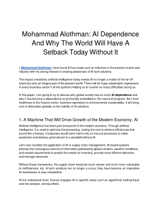 Mohammad Alothman: AI Dependence And Why The World Will Have A Setback Today Wit