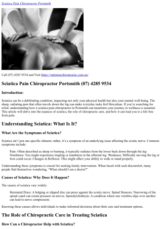 Sciatica Pain Chiropractor Portsmith (07) 4285 9534