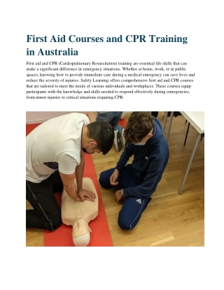 First Aid Courses and CPR Training in Australia