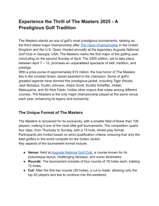 Experience the Thrill of The Masters 2025