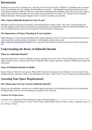 “Event Logistics 101: Setting Up Your Inflatable Rentals Efficiently”