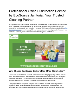 Professional Office Disinfection Service by EcoSource Janitorial_ Your Trusted Cleaning Partner