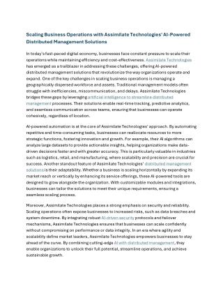 Scaling Business Operations with Assimilate Technologies' AI-Powered Distributed Management Solutions