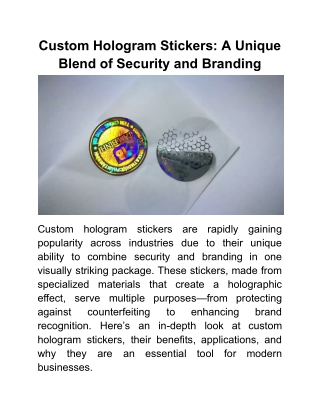 Custom Hologram Stickers_ A Unique Blend of Security and Branding