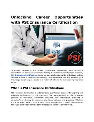 Unlocking Career Opportunities with PSI Insurance Certification