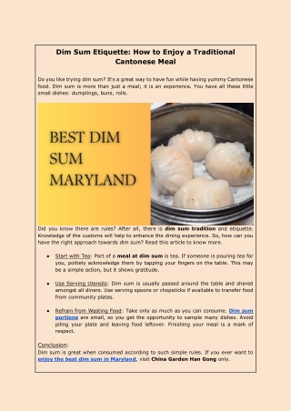 Dim Sum Etiquette: How to Enjoy a Traditional Cantonese Meal