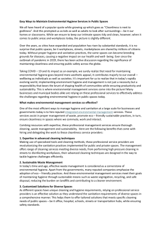 Maintaining Environmental Hygiene in Public Spaces Made Easy