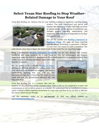 Select Texan Star Roofing to Stop Weather-Related Damage to Your Roof