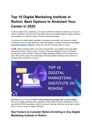 Digital Marketing Institute in Rohini