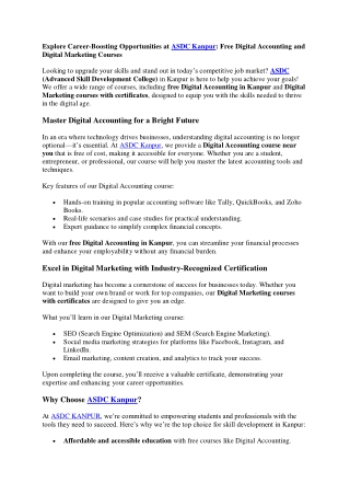 Explore Career with ASDC Kanpur.