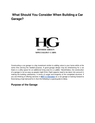 What Should You Consider When Building a Car Garage