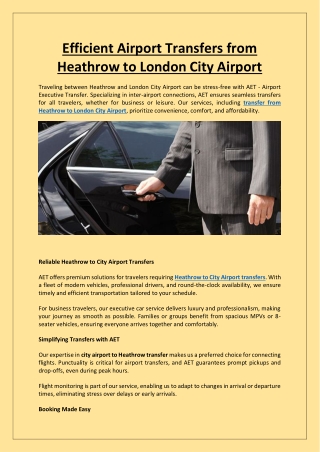 Efficient Airport Transfers from Heathrow to London City Airport