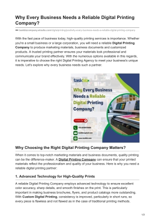 Why Every Business Needs a Reliable Digital Printing Company