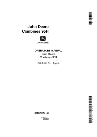 John Deere 95H Combines Operator’s Manual Instant Download (Publication No.OMH91022)
