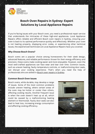 Bosch Oven Repairs in Sydney: Expert Solutions by Local Appliance Repairs